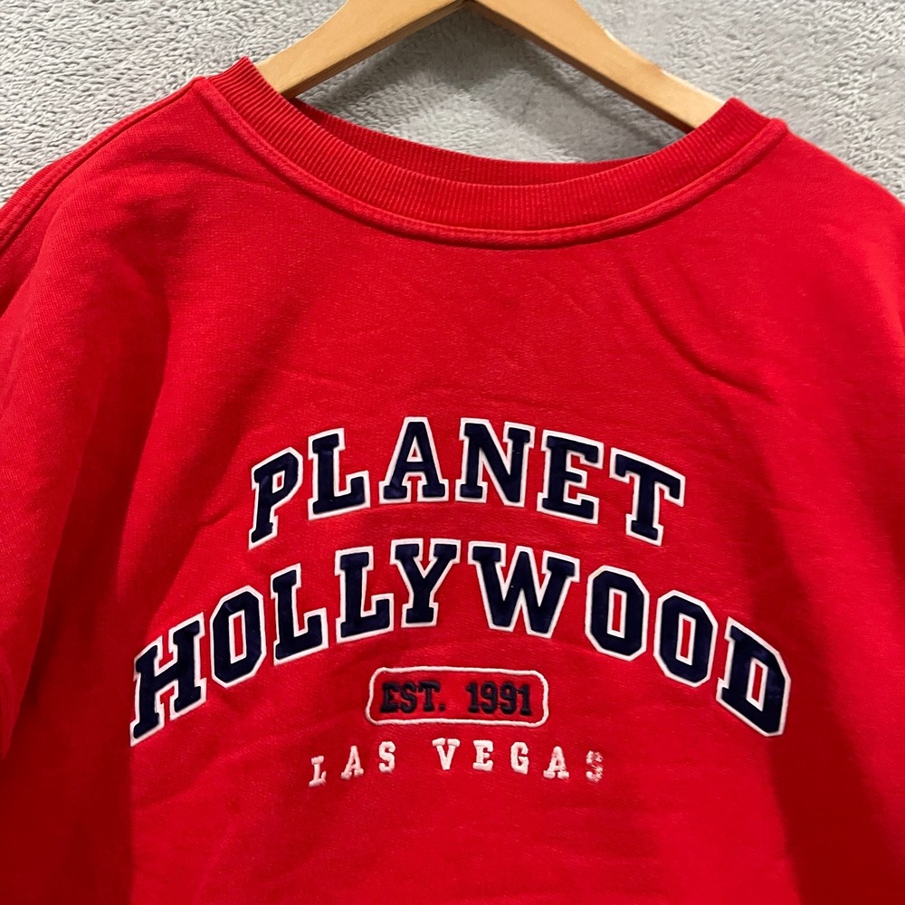 Vintage 1998 Planet Hollywood Sweatshirt Mens Large Red Crew Neck Spellout Logo - Picture 6 of 9
